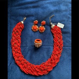 Jewelry set of necklace, ring and clip on earrings